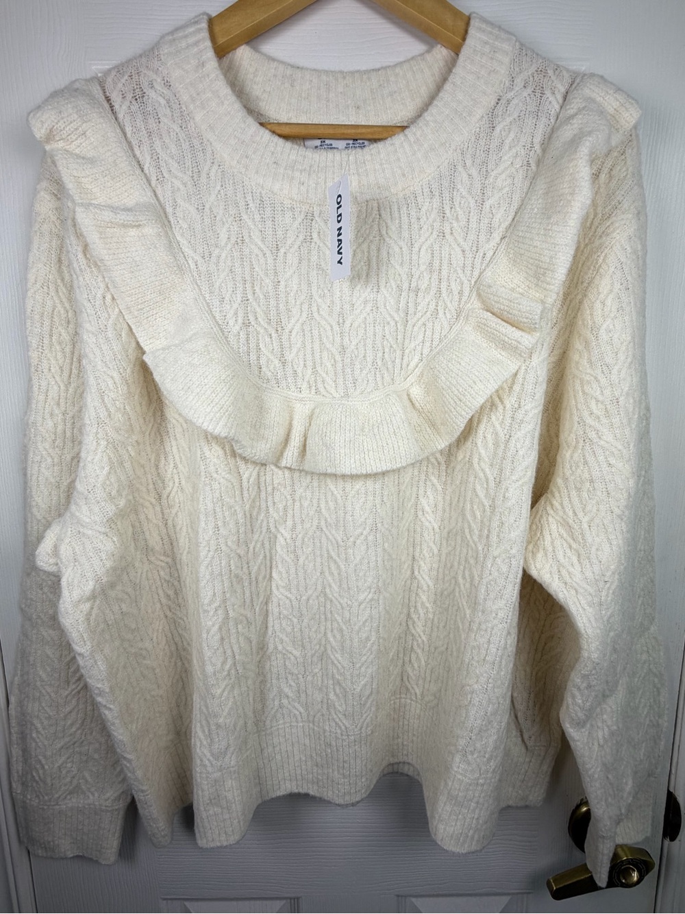 Old Navy Cream Cable Knit Ruffle Sweater 3X NWT Wool Blend Cottagecore Preppy
